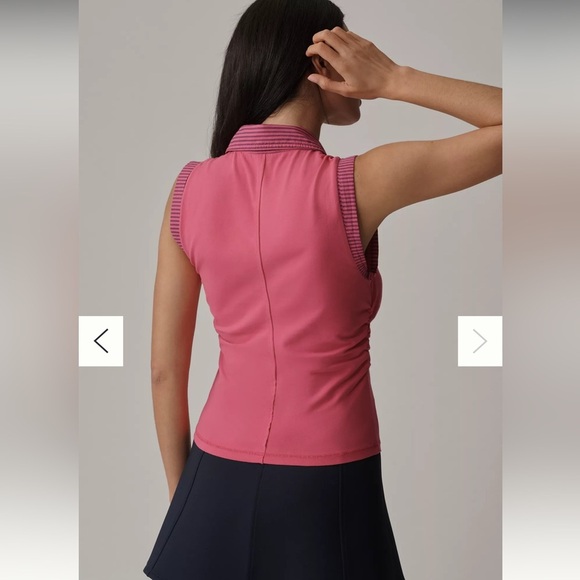 Pilcro Varsity Polo Top Size Small Pink Sleeveless Partial Button Up Pullover - Picture 3 of 15